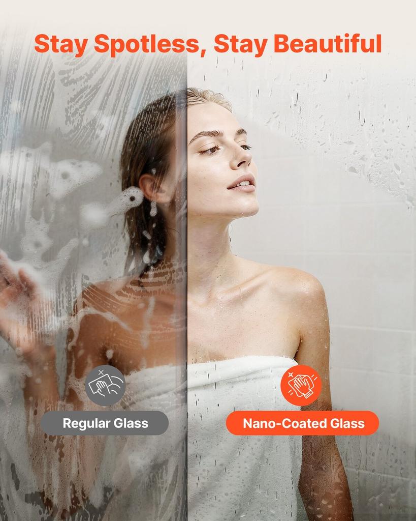 Fixed Glass Shower Panel, 864 x 1870 mm Full-Framed Fixed Shower Screen, 8 mm Thick Clear Tempered Glass Door with Bottom Seal Strip and Hardware,