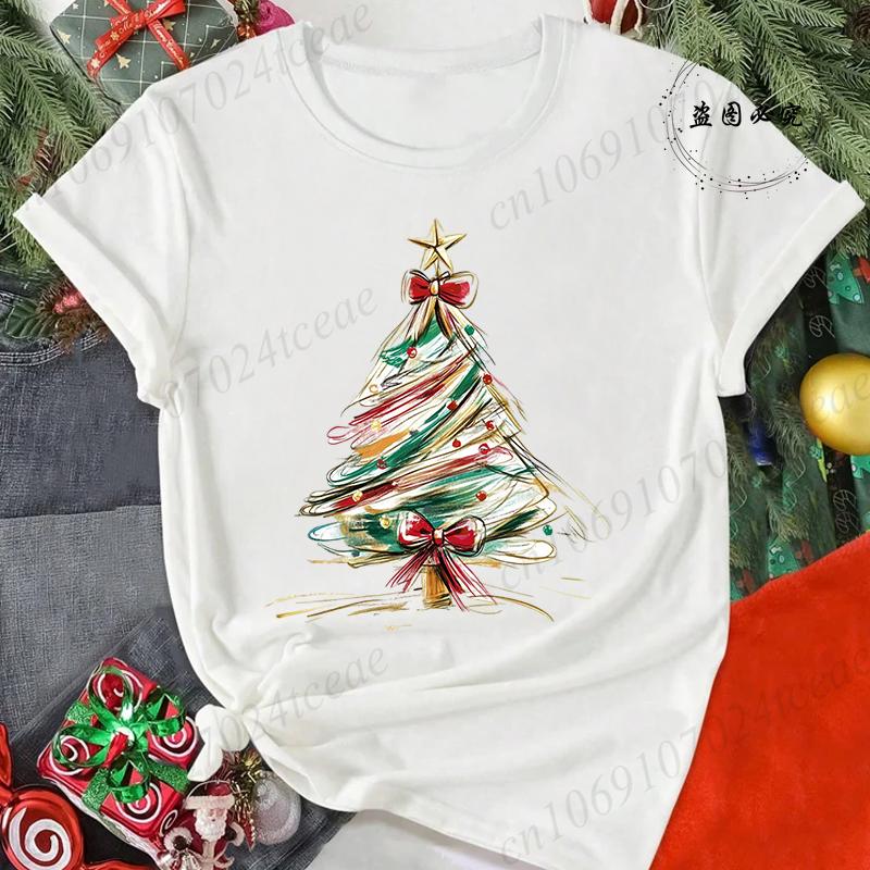 Merry Christmas Reindeer Print TShirts for Women Casual Short Sleeve Tee Shirts Fashion TShirts Womens Christmas Party Tops