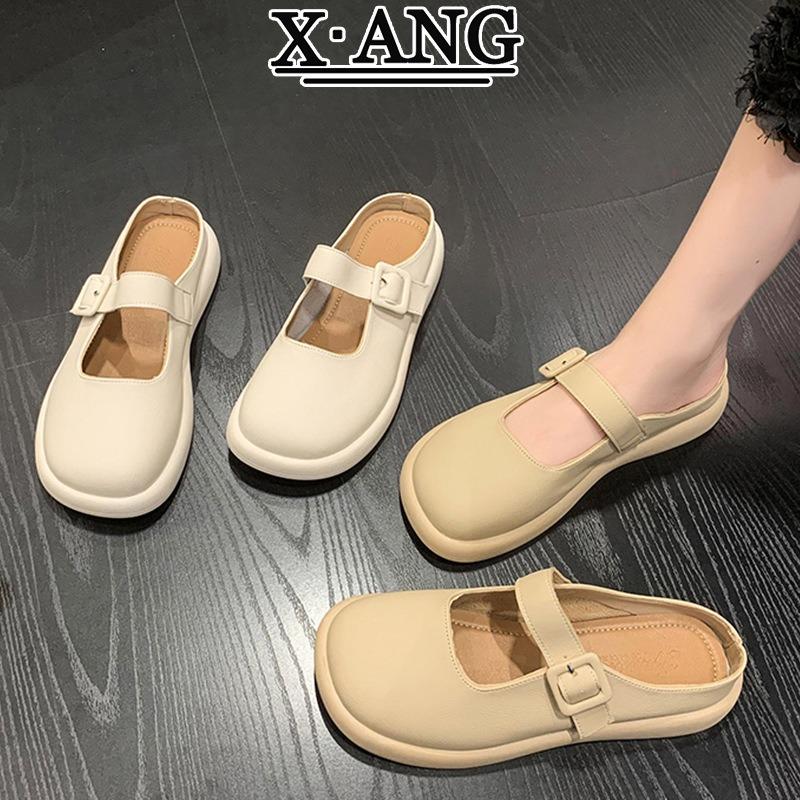 Leather Bag Head Half Slippers Women's Outer Wear Summer Thick-soled Sandals Spring New Soft-soled Lazy Shoes