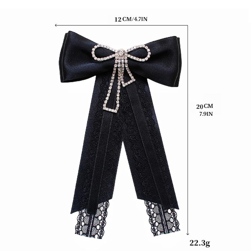 Crystal Pearls Ribbon Bowknot Brooch Pin Bowtie for Women Shirt Jabot Collar Pre Tied Necktie Clip Clothing Accessories