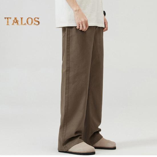 Men Pants Solid Color Straight Wide Leg Retro Style Pants with Pockets Zippered Trousers for Daily Home Streetwear Sports