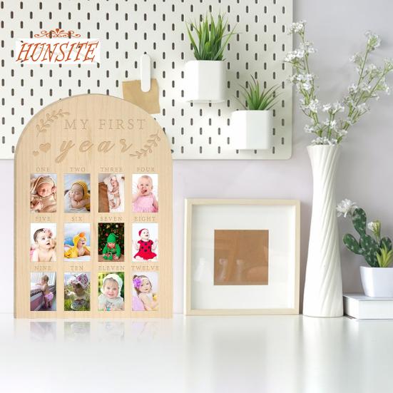 Meilenstein-Fotorahmen für das erste Jahr des Babys, rustikales Holzdisplay