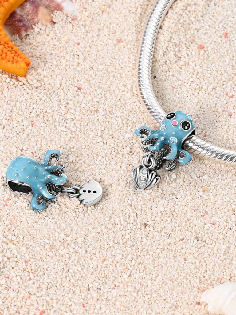 Charms Plata Copper Colors Blue Starfish Octopus Beads Charm Pendant For Original Bracelet For Women Diy Jewelry Love Gift