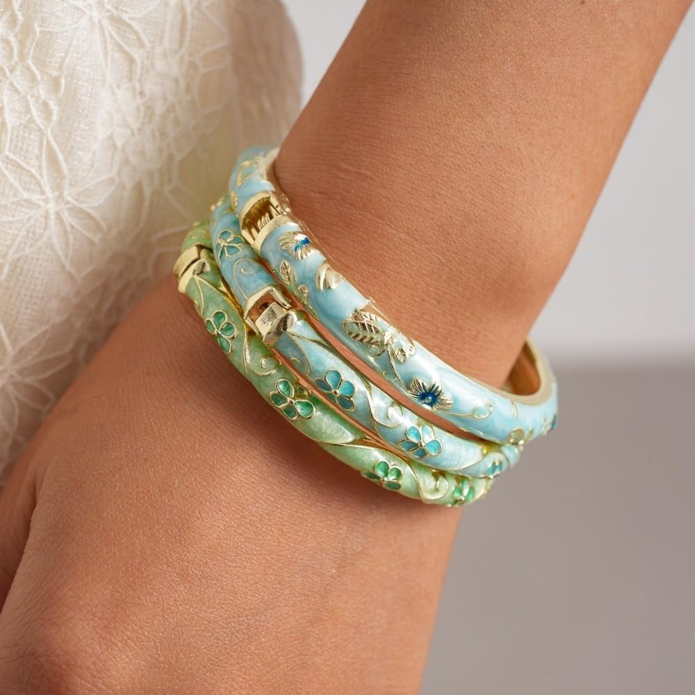 Traditional Vintage Cloisonne Bangle Chinese Women's Hand Bracelet Flower Bangle Jewelry Gifts