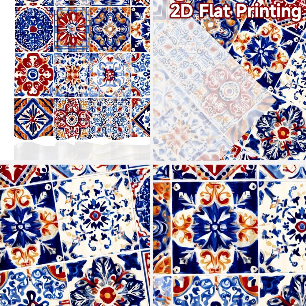 2 Stück 2D-Flachdruck-Vorhänge (Ohne Stange) Bunte Fliesen(1) Festival Kreative Vorhänge Stoffvorhänge Dekorationen Außen