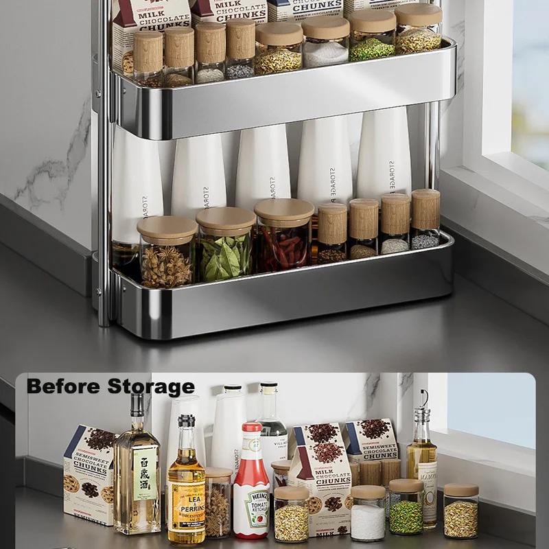 Kitchen Shelves Stainless Steel Kitchen Countertop Corner Storage Organizer Multi-layer Spice Triangular Storage Rack