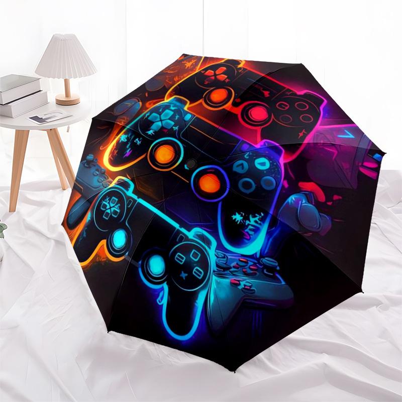 1pc Video Game Controllers Neon Artwork Umbrella with Plastic Handle,Suitable for All Seasons Home Travel Outdoor UmbrellaDD479
