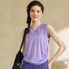 Slub Yarn Summer Breathable Yoga Blouse Women's Loose Round Neck Sleeveless Sports Blouse Hem Drawstring Yoga Blouse