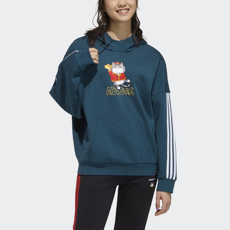 adidas Neo X Wu Huang Wan Shui Collaboration Loose Fit Hooded Printed Sweatshirt Women Sweatshirt Green H45020