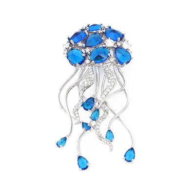 Ocean Series Blue Super Fairy Jellyfish Brooch Shining Crystal Pin Suit High-End Accessories Women