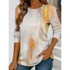 Women's abstract watercolor print long-sleeved loose round neck top, casual everyday street style with elegant design.