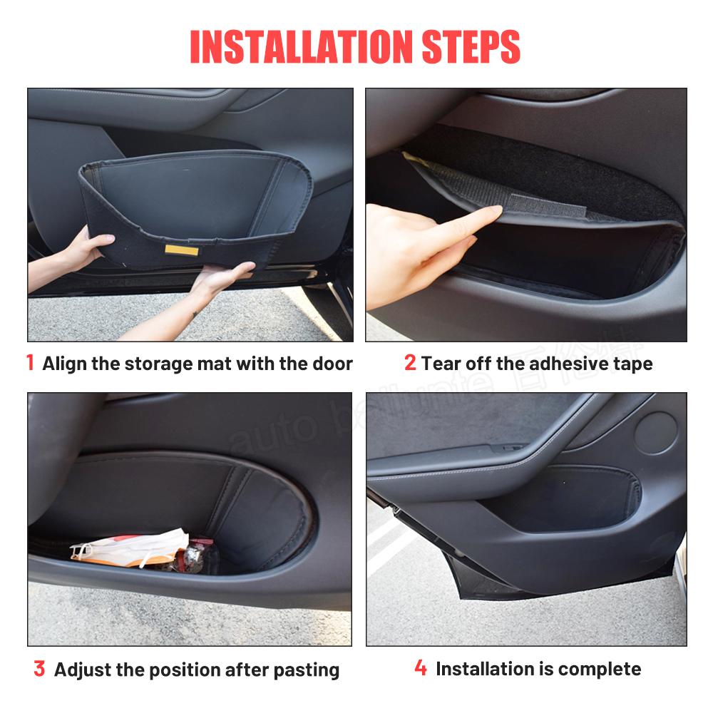 4Pcs Car Front and Rear Door Slot Storage Door Side Storage Cushion Box For   2022 2023 Tesla Model Y 3