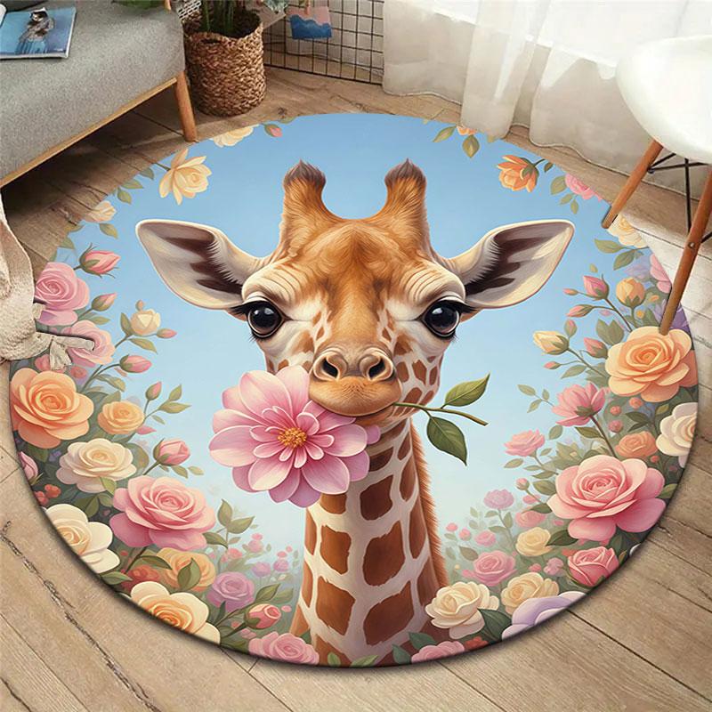 

Cuteflowersanimals Round Area Rug,Carpet Rug for Living Room Bedroom Sofa Playroom Decor,Non slip Floor Mat 80cmx80cm
