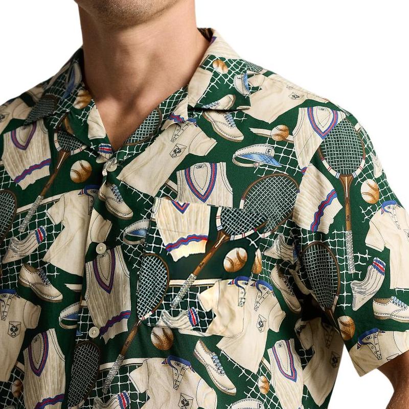 Polo Ralph Lauren SS24 Tennis Equipment Pattern Print Single-Breasted Short Sleeve Shirt Men Shirts Multicolor MNPOWOV1N820748-300