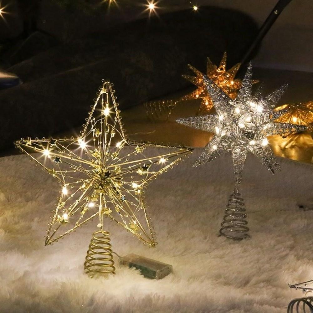 Hollow Snowflakes Christmas Trees Topper 3D Glitter Star Glowing Tree Topper Xmas Tree Ornament