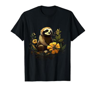 Fiori di bradipo - arte animale motivo animale opera d'arte bradipo T-Shirt