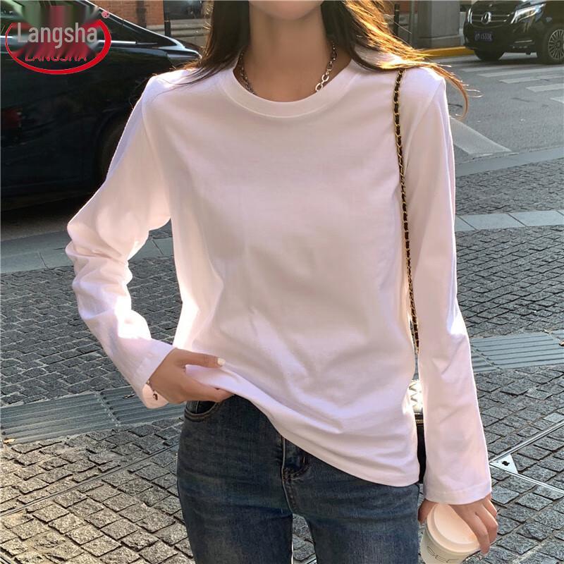 Langsha Women's Heavyweight Pure Cotton Long Sleeve T-Shirt
