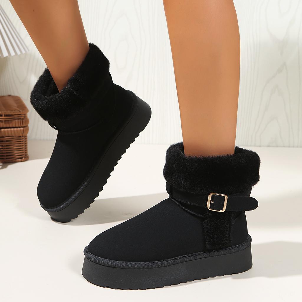 Fashionable New Comfortable and Durable Women's Boots Winter Elegant Solid Color Round Head Sexy Buckle Warm Snow Boots