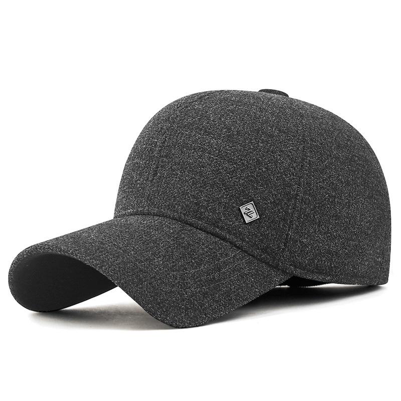 Mens Winter Warm Wool Blend Baseball Cap with Ear Flaps Dad Hat