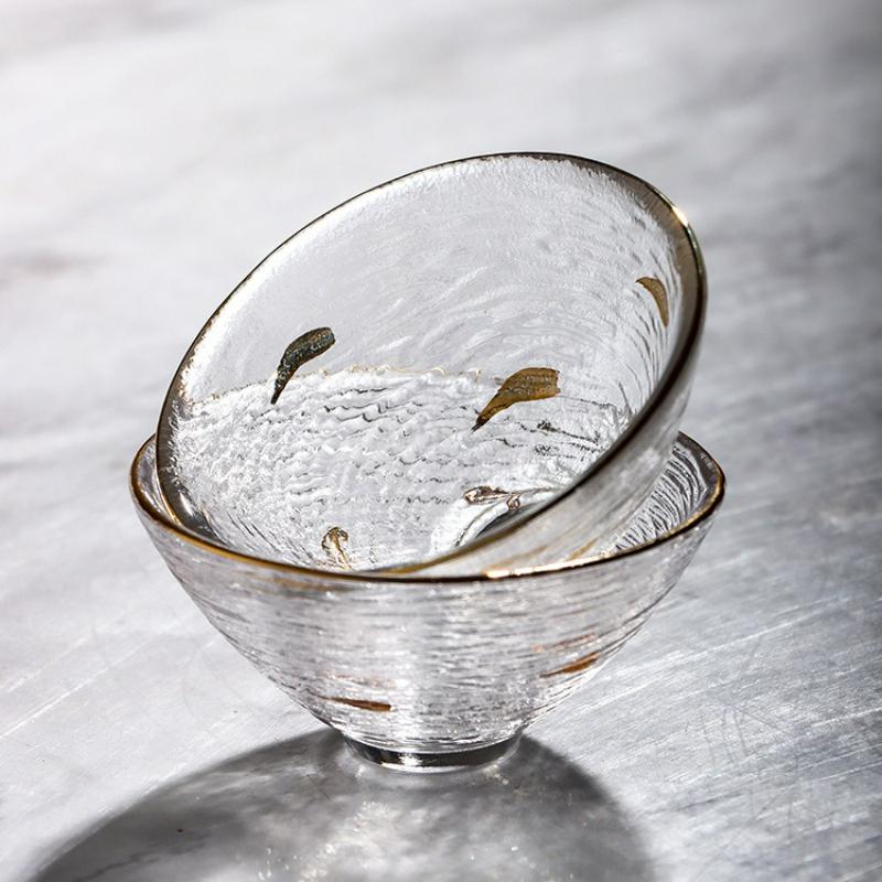 Japanischer hitzebeständiger Glas-Teetasse Kreativ Mini Gehämmert Goldrand Kung Fu Teeschale Teetassen Haushalt Wasserbecher
