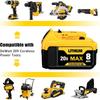 2-piece Set of 8.0Ah 20V Battery, 20V Battery Max Lithium-ion 8Ah Compatible with Dewalt Battery DCB200, DCB205 DCB206 DCB204 and Other Series