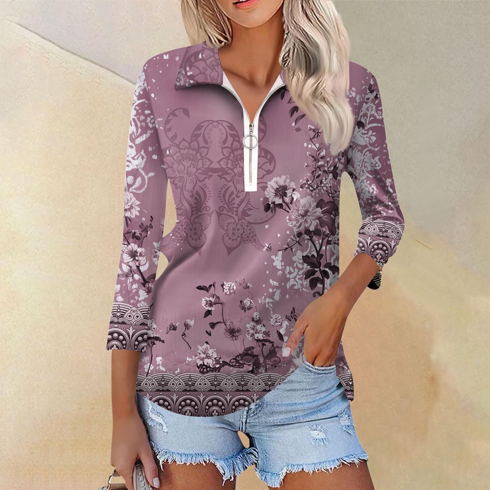 

Женская летняя модная повседневная рубашка с v-образным вырезом и семиточечным рукавом с принтом, топ XL фиолетовый