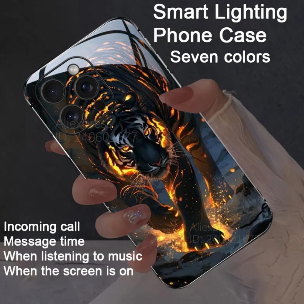 

Black Golden Beast King Luminous Mobile Phone Cover For iPhone 16 Pro Max 15 14 Plus 13 XSmax XR X Voice Control Glow Phone Case iPhone 16 Pro