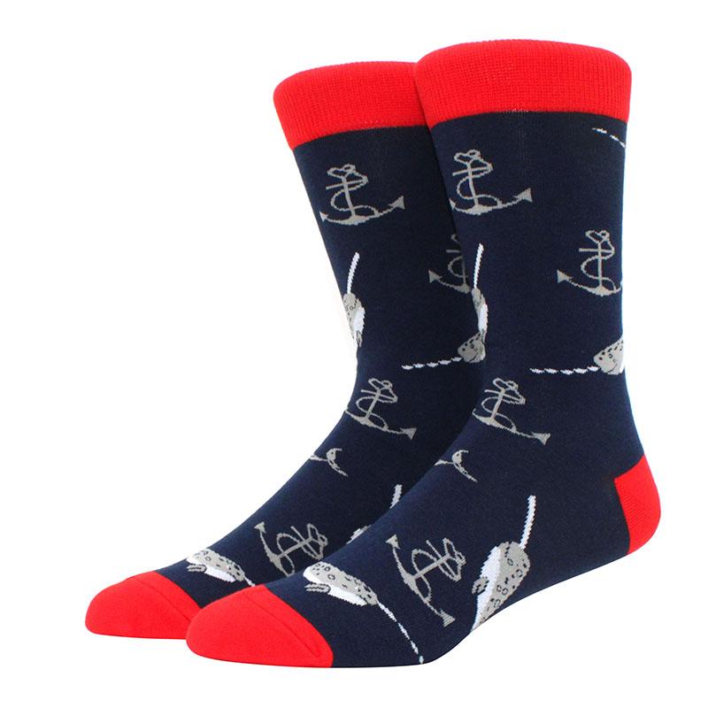 1 Pair Men's Fun Hip Hop Skateboard Beer Happy Art Print Mid Socks, EU38-46