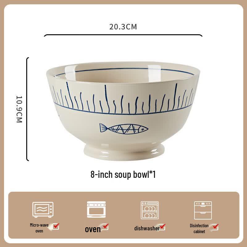 Japanese Underglaze Ceramic 8-inch Soup Bowl