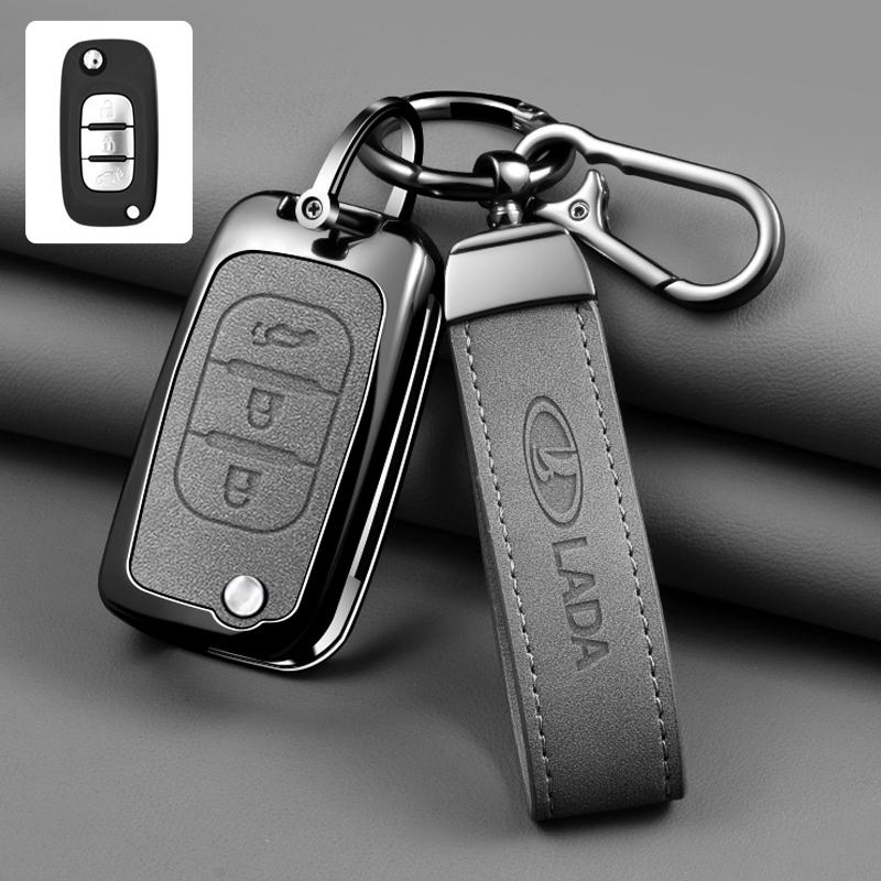 New Zinc Alloy Leather Car Key Cover, For Lada Vesta Granta Xray Kalina Priora Sedan Sport, Protected Keychain Bag, Accessories
