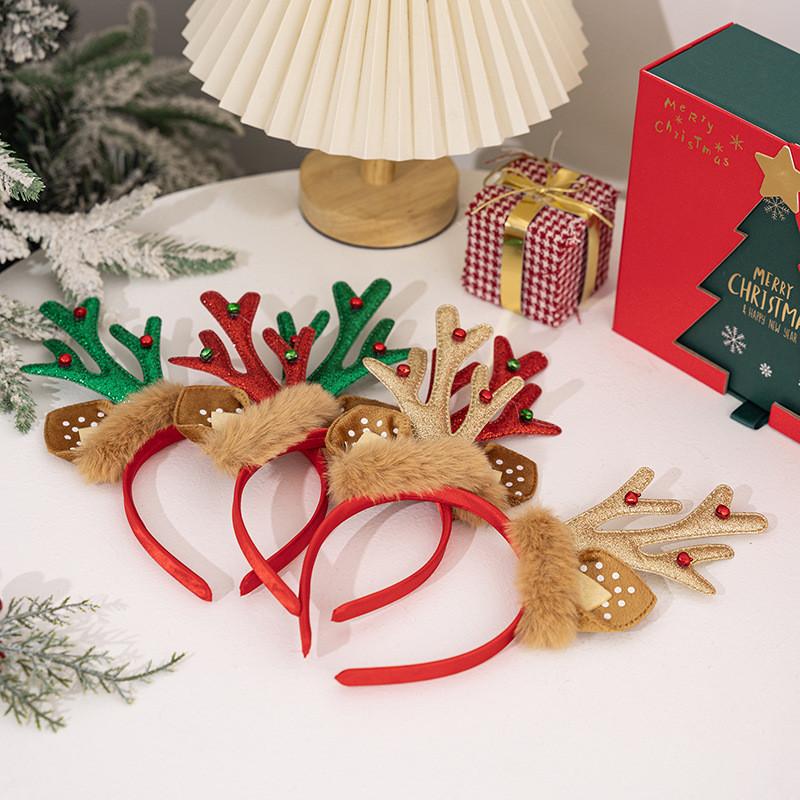 Whimsical Antler Christmas Headband With Cozy Plush Ears For Outfits Festive