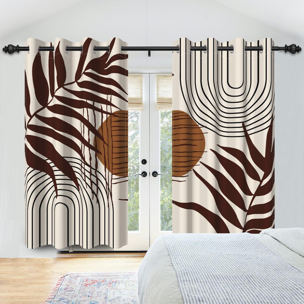 Boho Tropisches Blattmuster Vorhänge Erdtöne Palmenblatt Bedruckte Vorhänge Für Wohnzimmer Schlafzimmer Küche Verdunkelnde Fensterbehänge