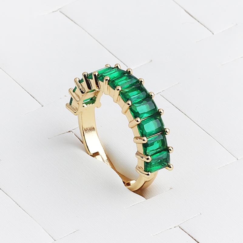 

Square Design 18K Gold Plated Baguette Rings For Women Men party gift charm Multicolor CZ Finger Rainbow Zircon HIp hop Jewelry resizable