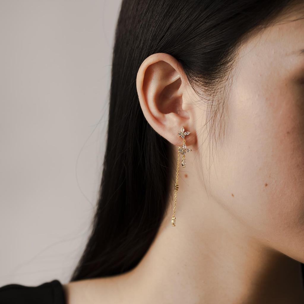 ANDYWEN 925 Sterlingsilber Gold Klar Schmetterling Zirkonia Kette Hängeohrring Feiner Schmuck Rock Punk Mode Kristallclips Hochzeit