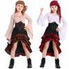 Dziecięcy Kostium Pirata Halloweenowy Strój Cosplay Sukienka z Długim Rękawem z Gorsetem i Chustą na Głowę dla Dzieci do Odgrywania Ról