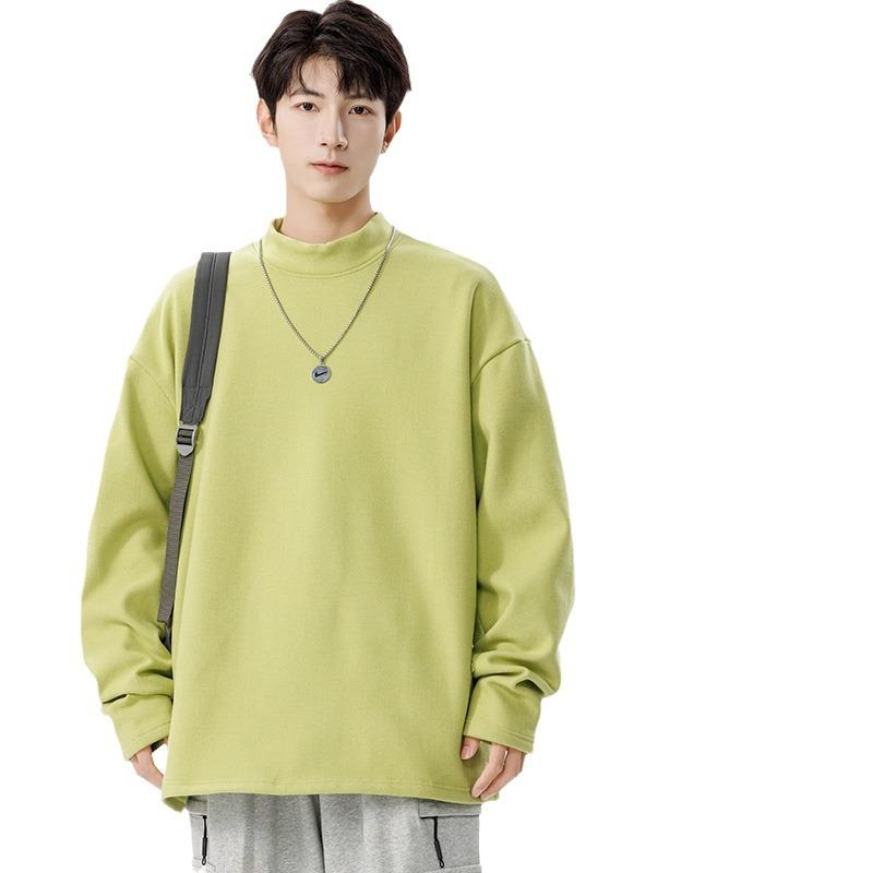Long Sleeve T-Shirt Men's Spring, Autumn and Winter Japanese Trendy Brand Hatless Pullover High Neck Men's Fleece Sweater