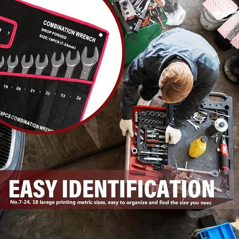 14 Pocket Wrench Roll Organizer Tool Pouch Bag Canvas Double Ended Wrench Tool Storage Shock Resistant Hardware Tool