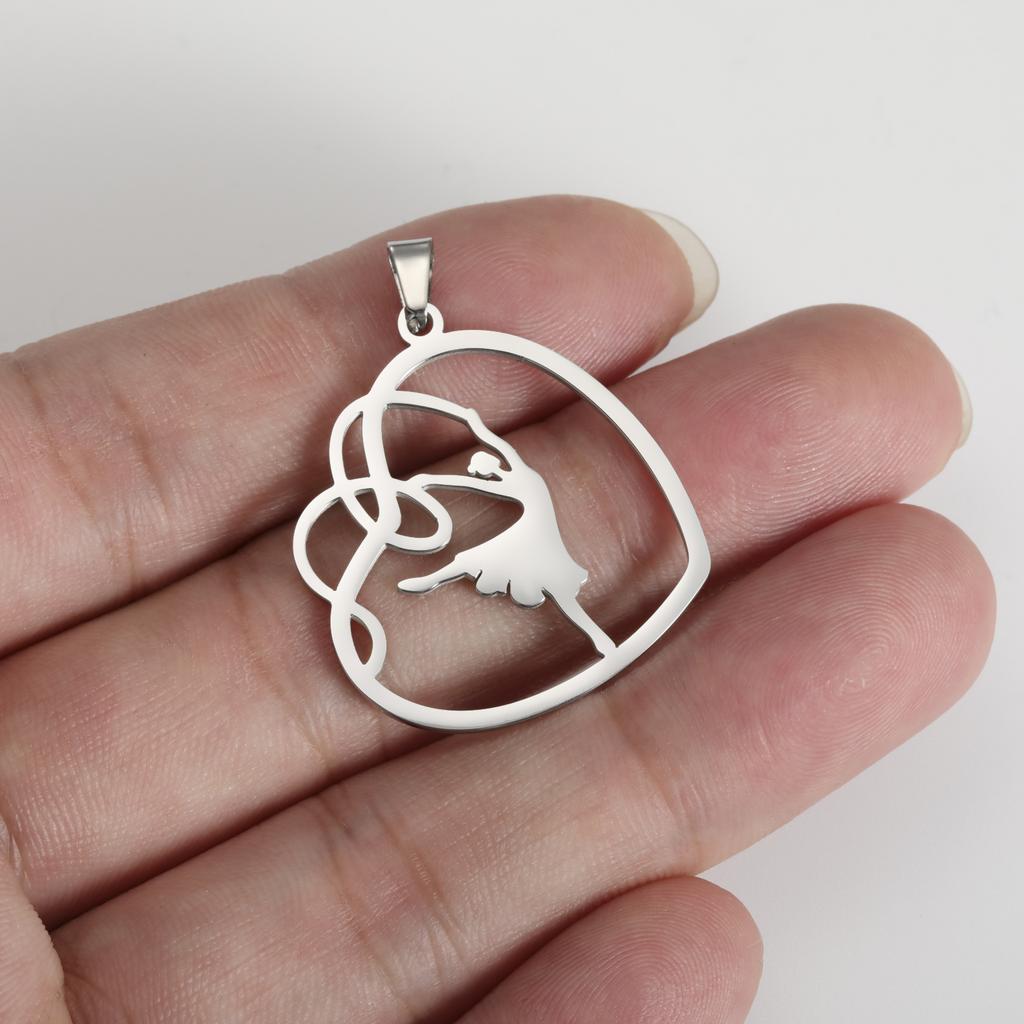 Teamer 5pcs/lot Ballet Charms Stainless Steel Gymnastics Heart Round Pendant for Necklace Keychain Women DIY Jewelry Making Gift