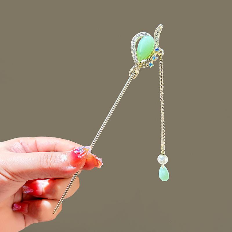 Light Luxury Women's Hairpin Glitter Rhinestone Flower Tassel Hair Stick Daily Life Travel Shopping Party Elegant Hair Accessory