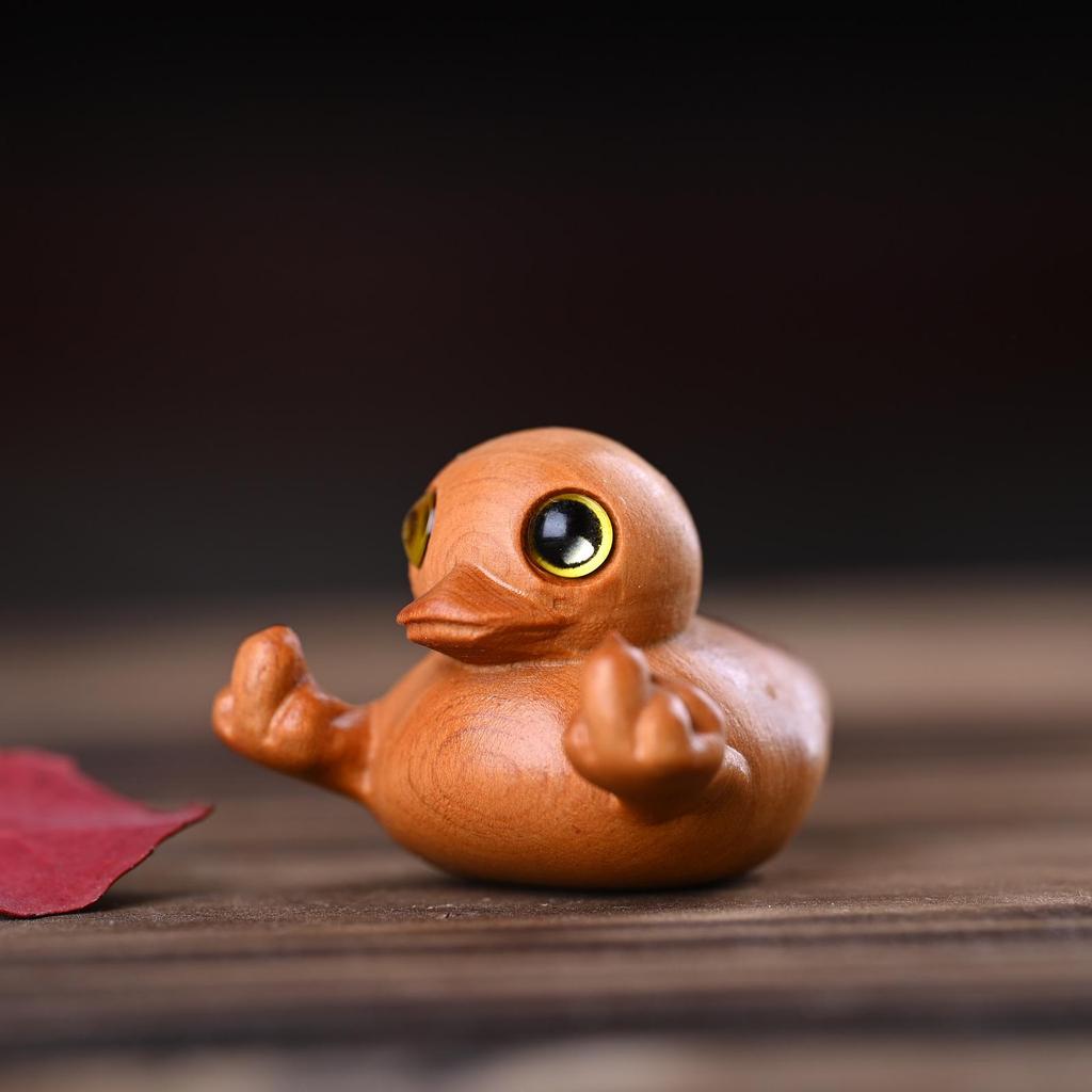 Hand-Carved Middle Finger Yellow Duck Desktop Ornament