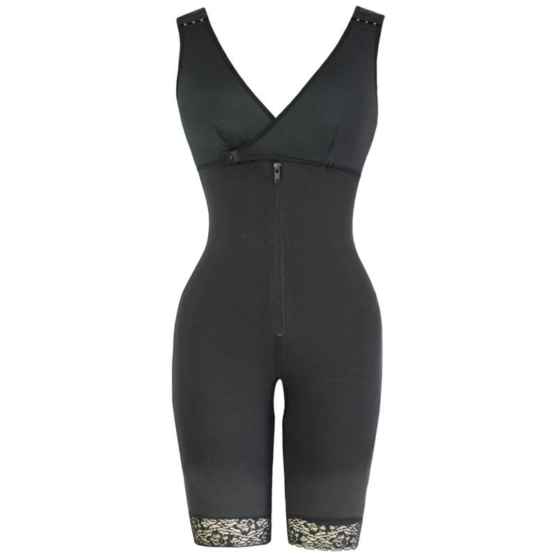 Zipper Front High Waist Full Body Shaper With Removable Straps S