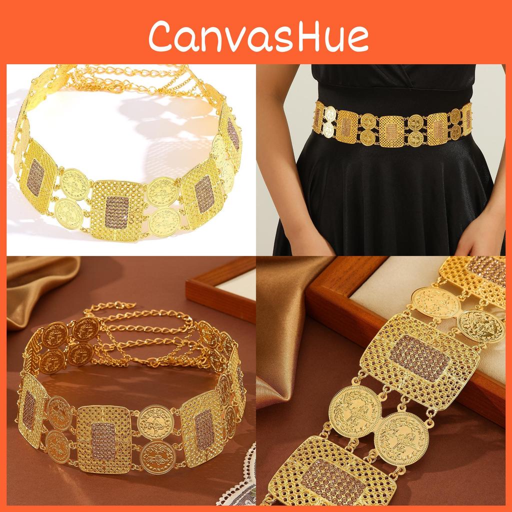 Gold Jewelry Waist Chain For Ladies Featuring Hollow Geometric Shapes And Stylish Design