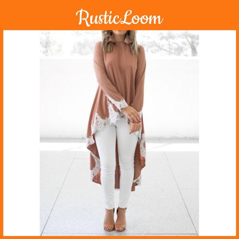 Womens Long Sleeve Lace Ruffles Asymmetrical Casual Tops Shirt Blouse Mini Dress Perfect For Every Occasion And Season