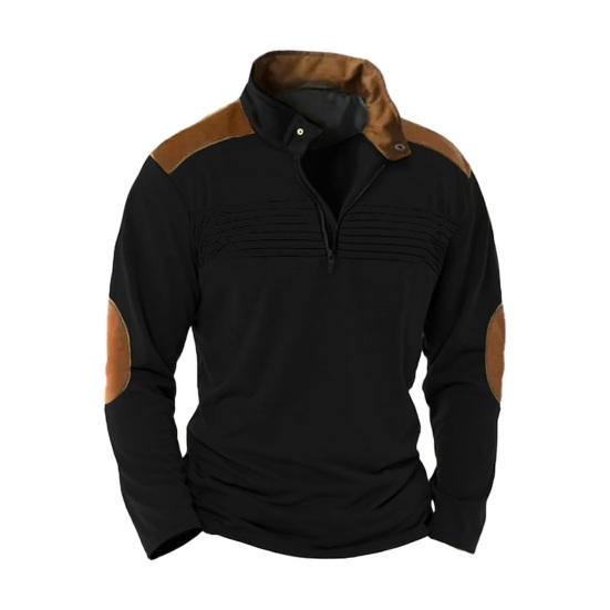 Fall Spring Men Sweatshirt Color Matching Patchwork Zipper Stand Collar Retro Pullover Long Sleeve Soft Breathable Mid Length Men Daily Top