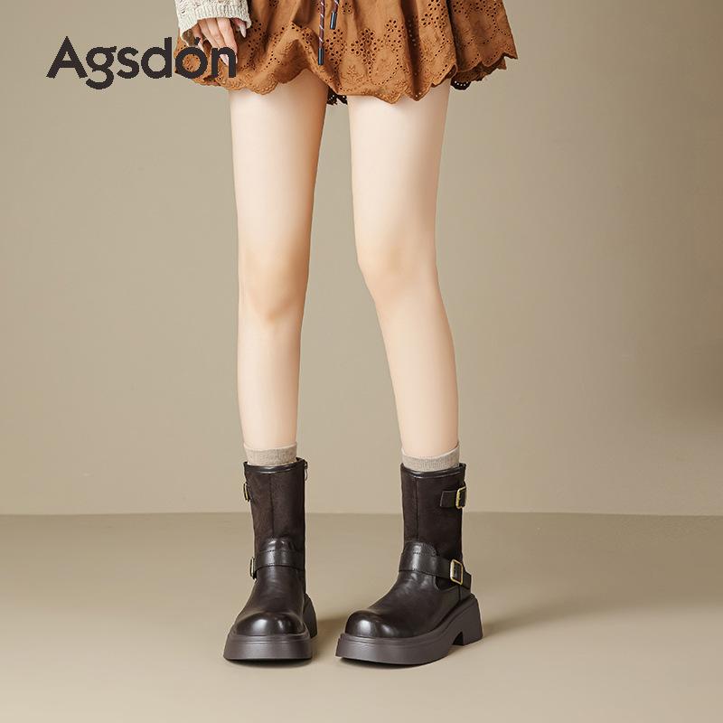 Augustine Platform Martin Boots Women's 2025 New Autumn Brown Thick Heel Retro Thin British Style Short Boots