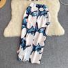 Two Work Office Spring Print Piece Set For Womens Long Sleeve Shirt Top And Slim Bodycon Pencil Midi Skirt Business Outfits