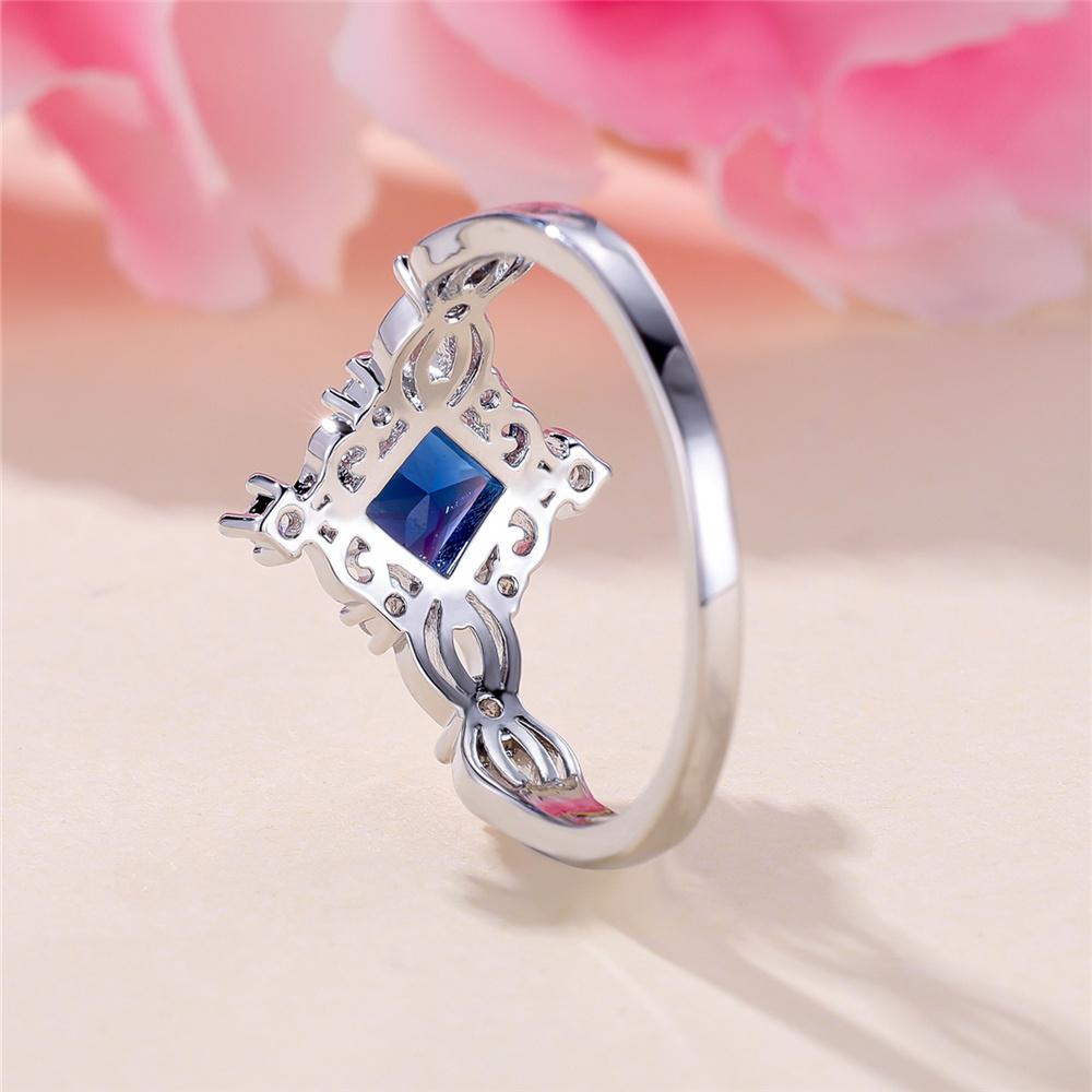 Charm Female Blue White Square Round Zircon Stone Ring CopperColor Dainty Gift Party Wedding Jewelry For Women