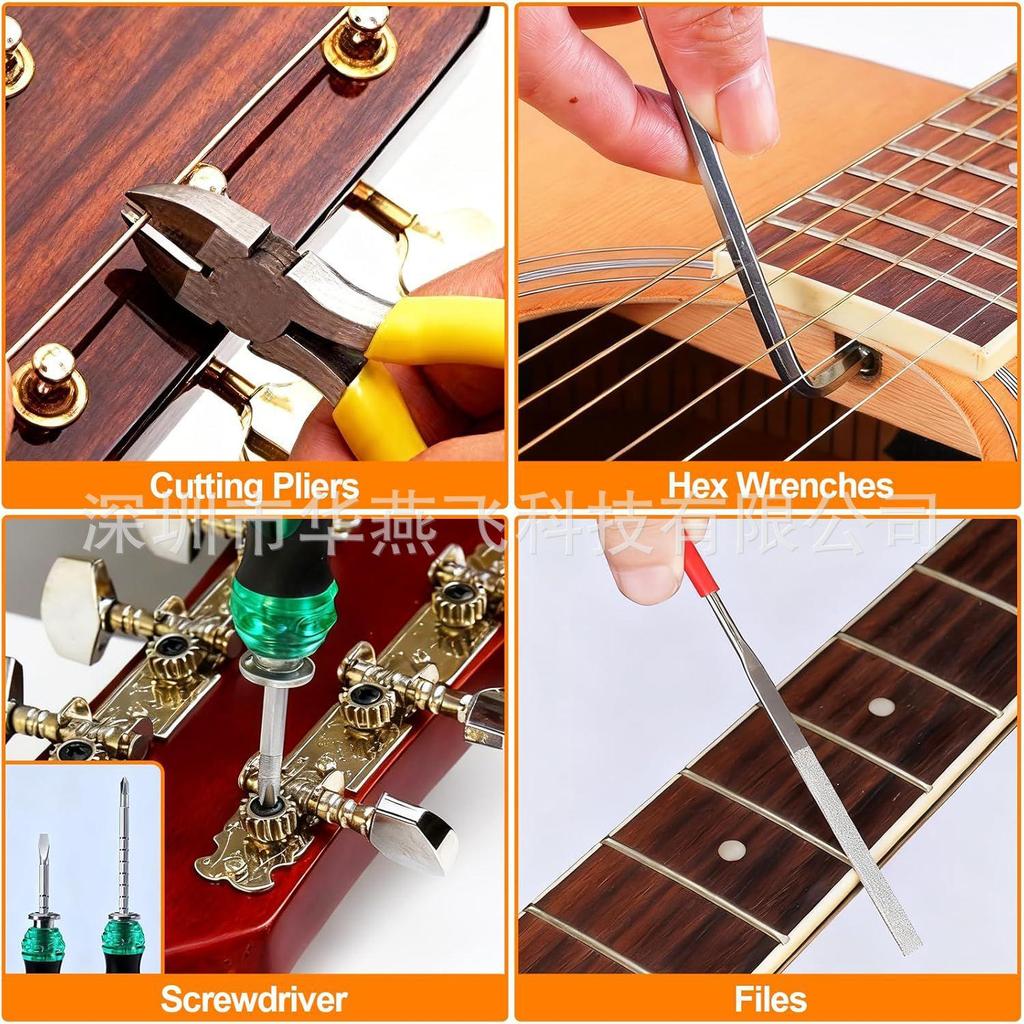 119-in-1 Guitar Tool Set: Strings, Screwdriver, T-Wrench, Pliers, File, Wrench, Gap Gauge & More.
