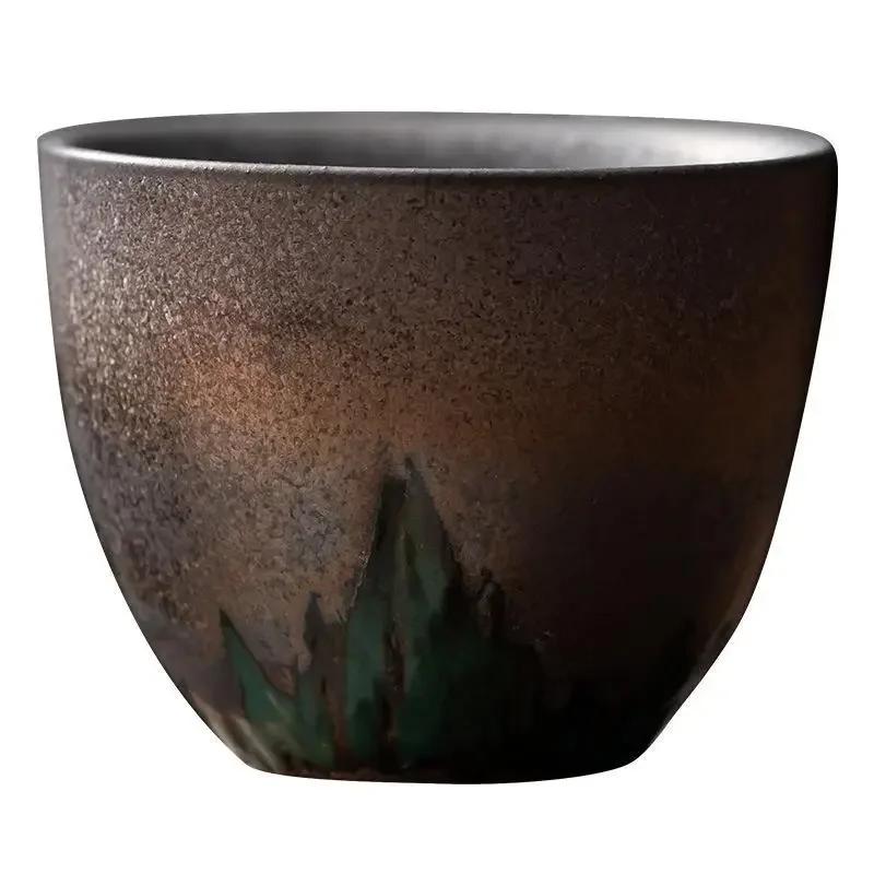 Chinese Style Ceramic Teacup Gold Trimmed Antique Master Cup Individual Gongfu Tea Cup for Home Decor Meditation Personal Use