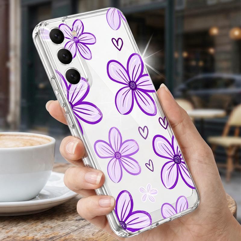 Flowers Leaves Print Case For Samsung S26 Ultra S25 FE S24 S23 S22 Plus S21 A15 A25 A35 A55 A16 A26 A36 A56 A17 A37 A57 5G Clear TPU Soft Cover